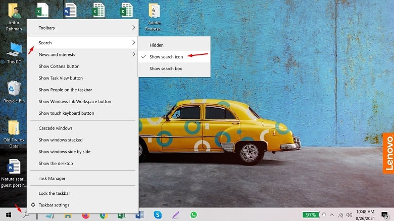 Reduce the size of the search box on taskbar