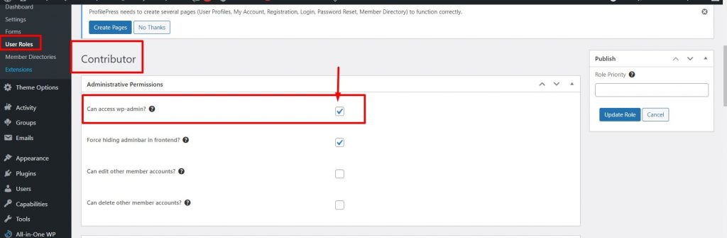 Wp admin permission